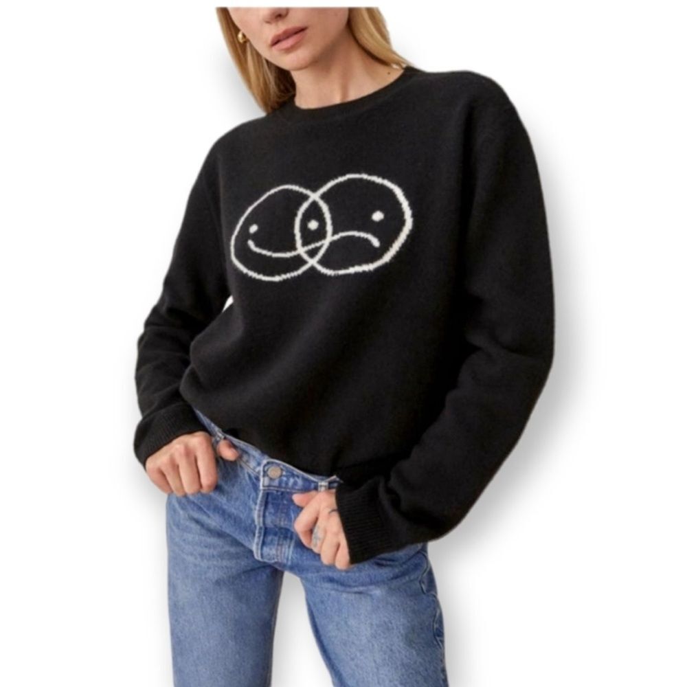 Reformation Mixed Emotions Intarsia Wool Knit Sweater XL
